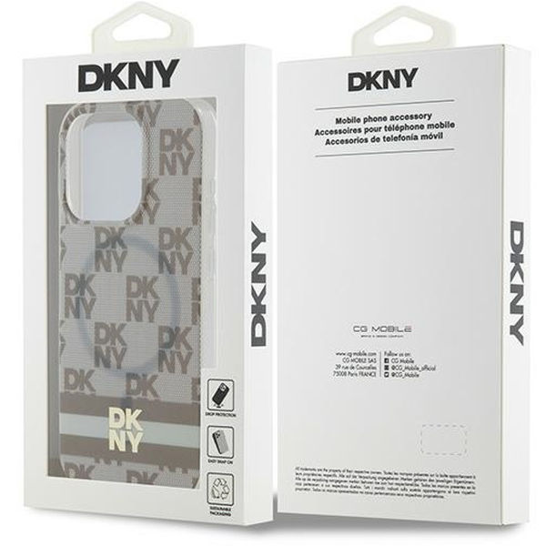 DKNY - IML Checkered Mono Pattern & Printed Stripes MagSafe (DKHMP15XHCPTSE) - iPhone 15 Pro Max - Beige