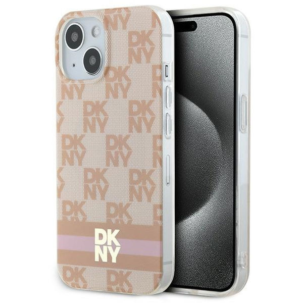 DKNY - IML Checkered Mono Pattern & Printed Stripes MagSafe (DKHMP15SHCPTSP) - iPhone 15 - Pink