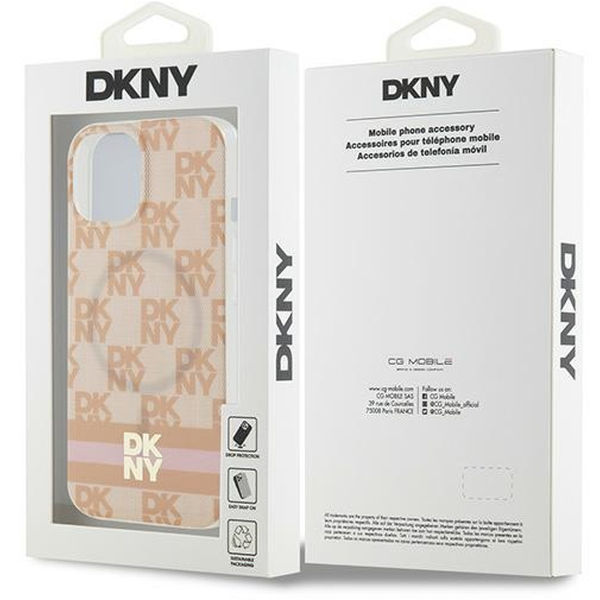 DKNY - IML Checkered Mono Pattern & Printed Stripes MagSafe (DKHMP15SHCPTSP) - iPhone 15 - Pink