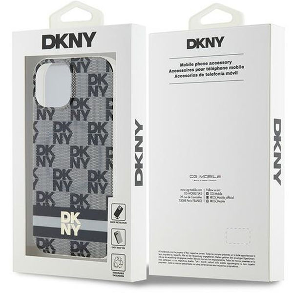 DKNY - IML Checkered Mono Pattern & Printed Stripes MagSafe (DKHMP15SHCPTSK) - iPhone 15 - Black