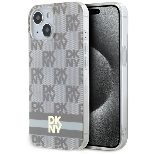 DKNY - IML Checkered Mono Pattern & Printed Stripes MagSafe (DKHMP15SHCPTSE) - iPhone 15 - Beige