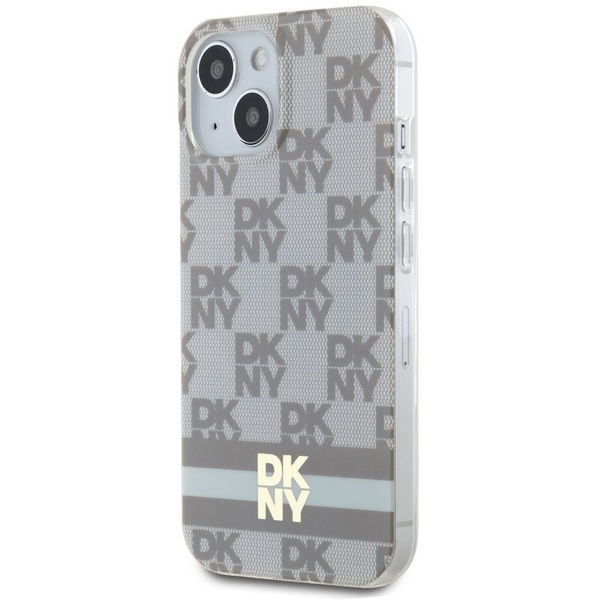 DKNY - IML Checkered Mono Pattern & Printed Stripes MagSafe (DKHMP15SHCPTSE) - iPhone 15 - Beige