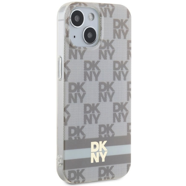 DKNY - IML Checkered Mono Pattern & Printed Stripes MagSafe (DKHMP15SHCPTSE) - iPhone 15 - Beige