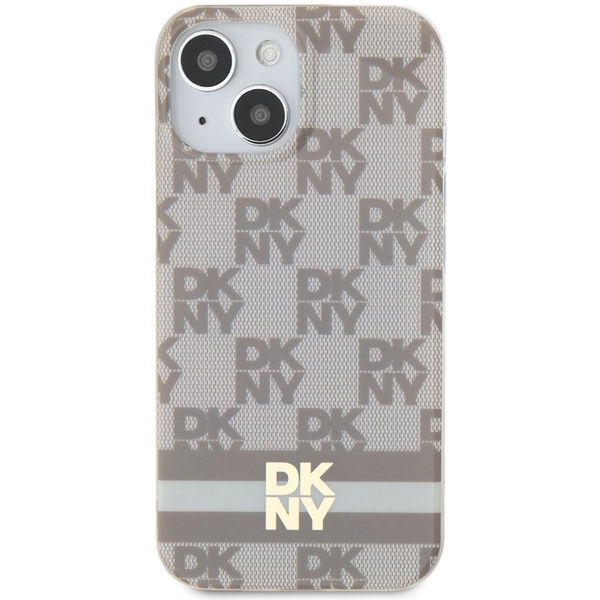 DKNY - IML Checkered Mono Pattern & Printed Stripes MagSafe (DKHMP15SHCPTSE) - iPhone 15 - Beige