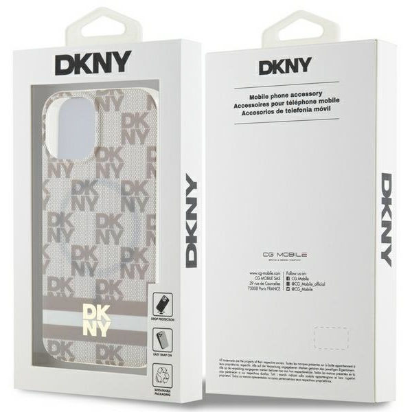 DKNY - IML Checkered Mono Pattern & Printed Stripes MagSafe (DKHMP15SHCPTSE) - iPhone 15 - Beige