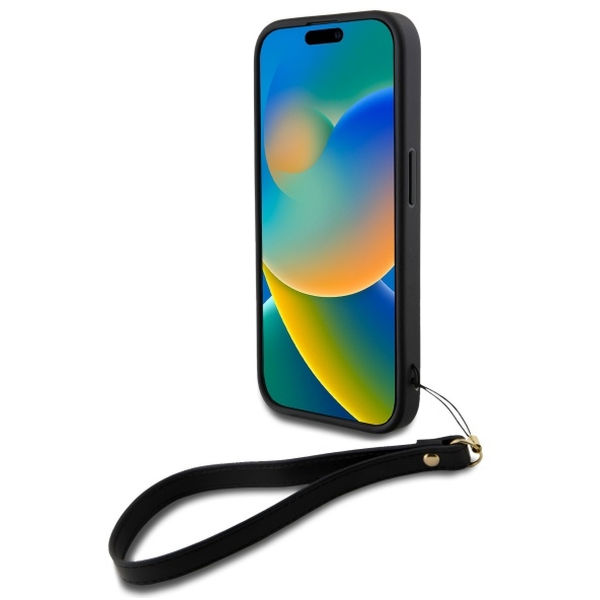 DKNY - Hardcase Wrist Strap Stock Logo (DKHCP16SPBSWSK) - iPhone 16 - Black