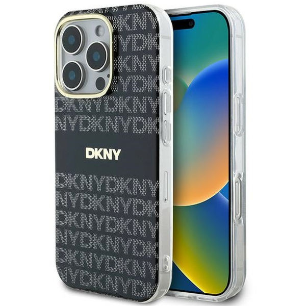 DKNY - Hardcase Repeat Texture Pattern With Stripe (DKHMP16XHRHSEK) - iPhone 16 Pro Max - Black