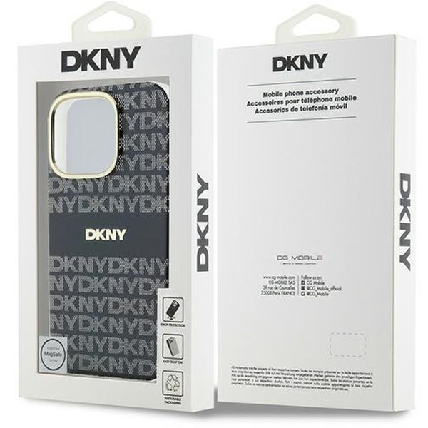 DKNY - Hardcase Repeat Texture Pattern With Stripe (DKHMP16XHRHSEK) - iPhone 16 Pro Max - Black