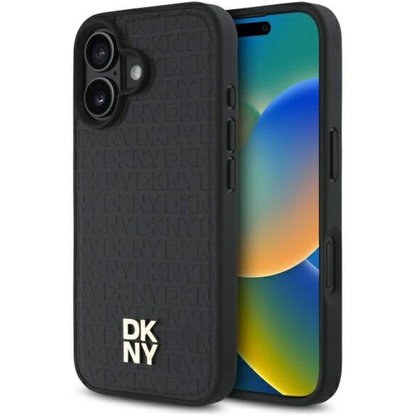 DKNY - Leather Hardcase Repeat Pattern Stack Logo MagSafe (DKHMP16SPSHRPSK) - iPhone 16 - Black