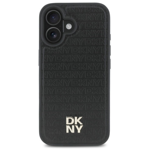 DKNY - Leather Hardcase Repeat Pattern Stack Logo MagSafe (DKHMP16SPSHRPSK) - iPhone 16 - Black