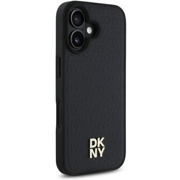 DKNY - Leather Hardcase Repeat Pattern Stack Logo MagSafe (DKHMP16SPSHRPSK) - iPhone 16 - Black