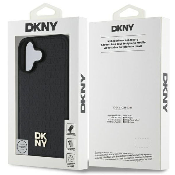 DKNY - Leather Hardcase Repeat Pattern Stack Logo MagSafe (DKHMP16SPSHRPSK) - iPhone 16 - Black