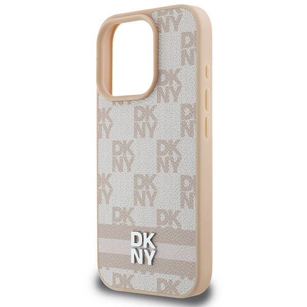DKNY - Leather Hardcase Checkered Pattern & Printed Stripes (DKHCP16LPCPTSSP) - iPhone 16 Pro - Pink