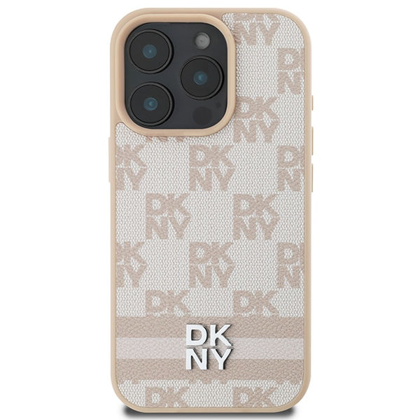 DKNY - Leather Hardcase Checkered Pattern & Printed Stripes (DKHCP16LPCPTSSP) - iPhone 16 Pro - Pink