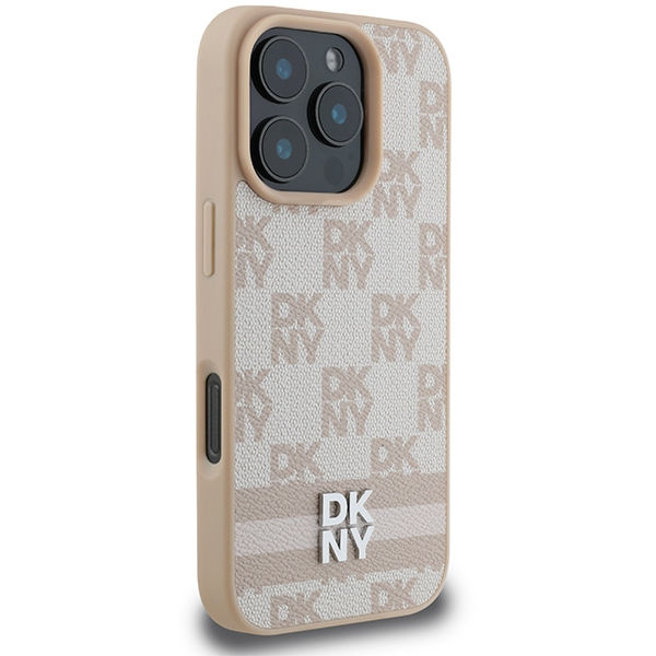 DKNY - Leather Hardcase Checkered Pattern & Printed Stripes (DKHCP16LPCPTSSP) - iPhone 16 Pro - Pink