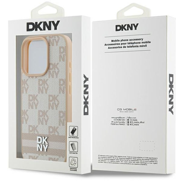 DKNY - Leather Hardcase Checkered Pattern & Printed Stripes (DKHCP16LPCPTSSP) - iPhone 16 Pro - Pink