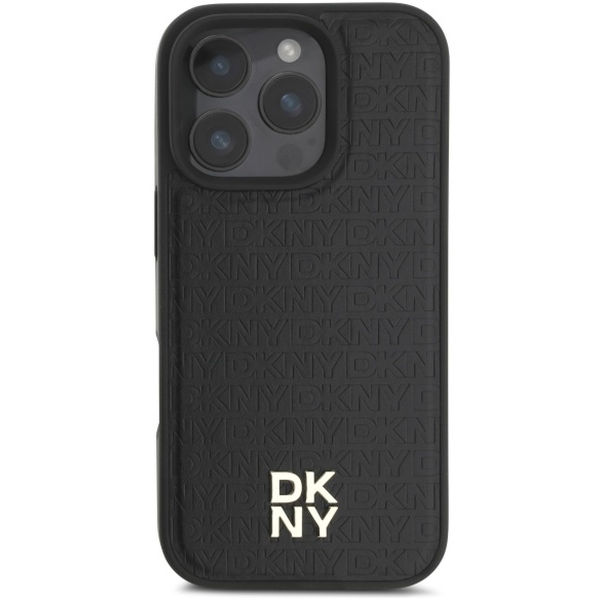 DKNY - Leather Hardcase Repeat Pattern Stack Logo MagSafe (DKHMP16XPSHRPSK) - iPhone 16 Pro Max - Black