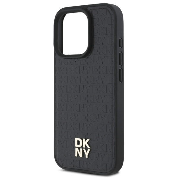 DKNY - Leather Hardcase Repeat Pattern Stack Logo MagSafe (DKHMP16XPSHRPSK) - iPhone 16 Pro Max - Black