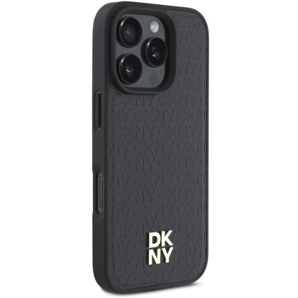 DKNY - Leather Hardcase Repeat Pattern Stack Logo MagSafe (DKHMP16XPSHRPSK) - iPhone 16 Pro Max - Black