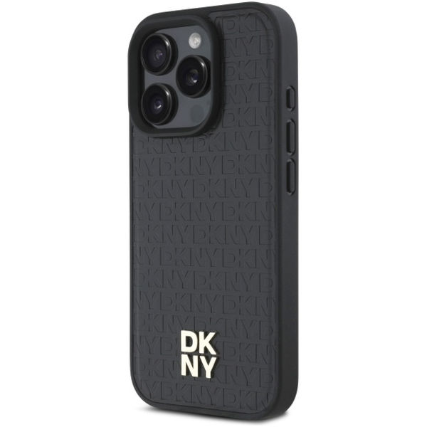 DKNY - Leather Hardcase Repeat Pattern Stack Logo MagSafe (DKHMP16XPSHRPSK) - iPhone 16 Pro Max - Black