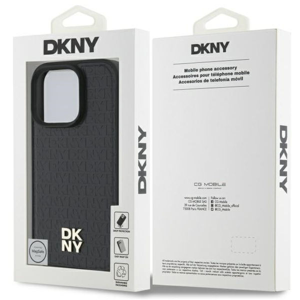 DKNY - Leather Hardcase Repeat Pattern Stack Logo MagSafe (DKHMP16XPSHRPSK) - iPhone 16 Pro Max - Black
