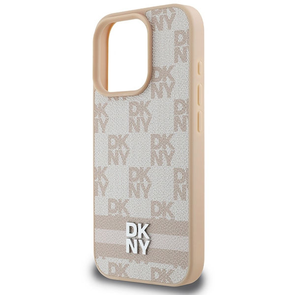 DKNY - Leather Hardcase Checkered Pattern & Printed Stripes (DKHCP16XPCPTSSP) - iPhone 16 Pro Max - Pink
