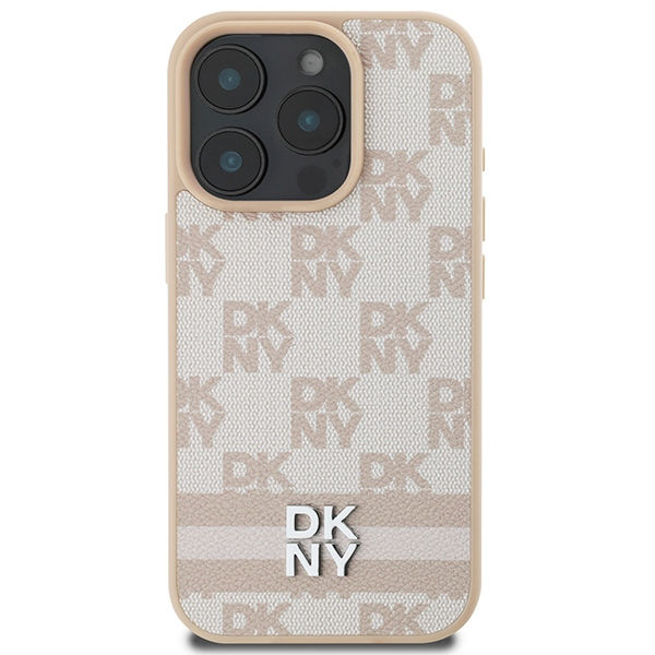 DKNY - Leather Hardcase Checkered Pattern & Printed Stripes (DKHCP16XPCPTSSP) - iPhone 16 Pro Max - Pink