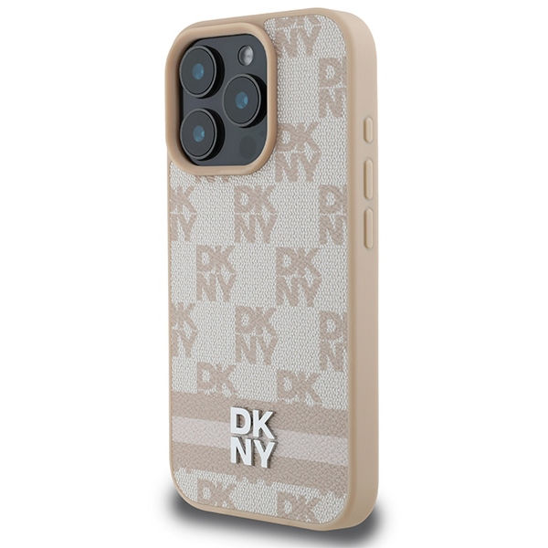 DKNY - Leather Hardcase Checkered Pattern & Printed Stripes (DKHCP16XPCPTSSP) - iPhone 16 Pro Max - Pink