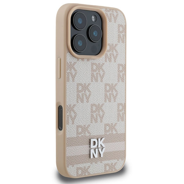 DKNY - Leather Hardcase Checkered Pattern & Printed Stripes (DKHCP16XPCPTSSP) - iPhone 16 Pro Max - Pink