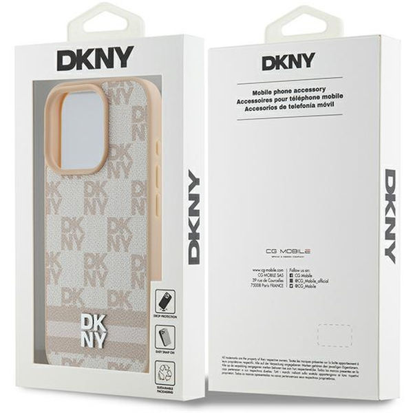 DKNY - Leather Hardcase Checkered Pattern & Printed Stripes (DKHCP16XPCPTSSP) - iPhone 16 Pro Max - Pink