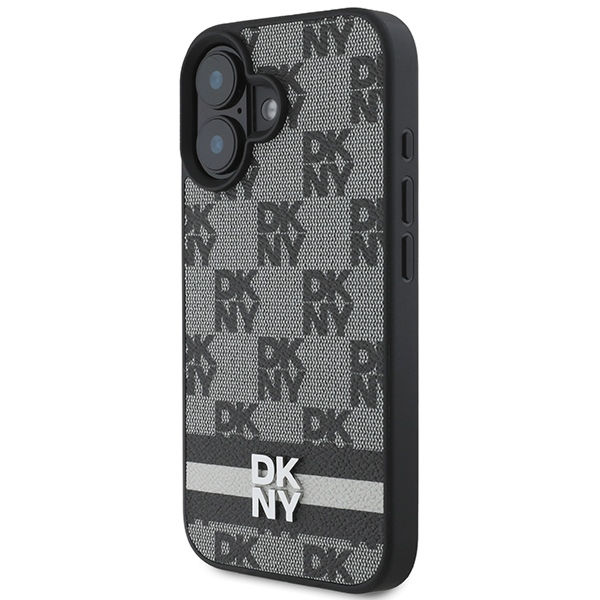 DKNY - Leather Hardcase Checkered Pattern & Printed Stripes (DKHCP16SPCPTSSK) - iPhone 16 - Black