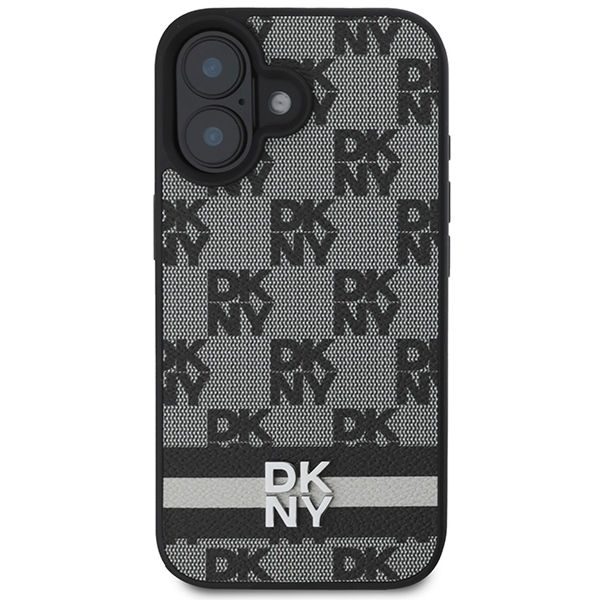DKNY - Leather Hardcase Checkered Pattern & Printed Stripes (DKHCP16SPCPTSSK) - iPhone 16 - Black