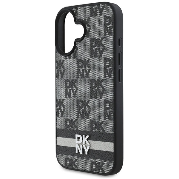 DKNY - Leather Hardcase Checkered Pattern & Printed Stripes (DKHCP16SPCPTSSK) - iPhone 16 - Black