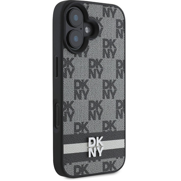 DKNY - Leather Hardcase Checkered Pattern & Printed Stripes (DKHCP16SPCPTSSK) - iPhone 16 - Black