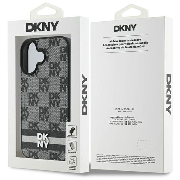 DKNY - Leather Hardcase Checkered Pattern & Printed Stripes (DKHCP16SPCPTSSK) - iPhone 16 - Black