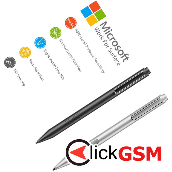 Techsuit - Stylus Pen (F94S) - for Microsoft Surface, Active, Educational Pen, Palm Rejection, AAAA Battery, MPP1.51 - Black