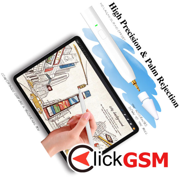 Techsuit - Stylus Pen (F97) - for Microsoft Surface, Active, Type-C, Palm Rejection, Side Adsorption, 90mAh, 5V, 0.2A - Black