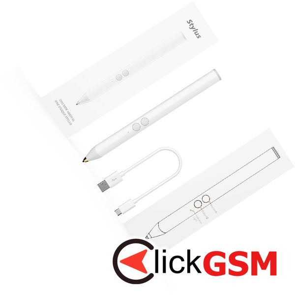 Techsuit - Stylus Pen (UA20) - for Phones and Tablets, Active, Bluetooth, Type-C, 105mAh, Aluminum Alloy - White