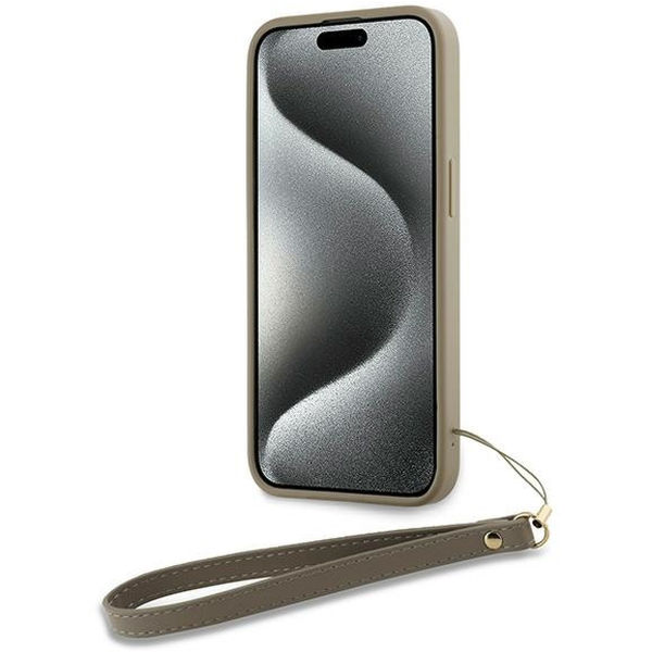 DKNY - Hardcase Wrist Strap Stock Logo (DKHCP15SPBSWSE) - iPhone 15 - Beige