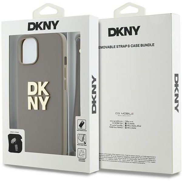 DKNY - Hardcase Wrist Strap Stock Logo (DKHCP15SPBSWSE) - iPhone 15 - Beige