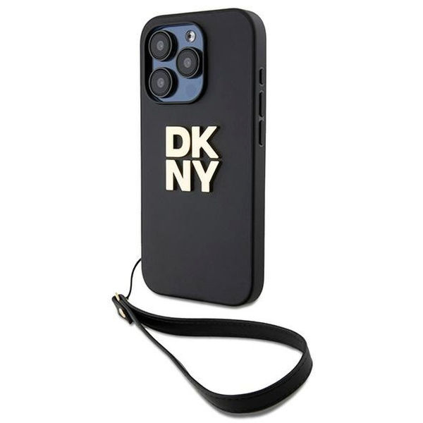 DKNY - Hardcase Wrist Strap Stock Logo (DKHCP15LPBSWSK) - iPhone 15 Pro - Black
