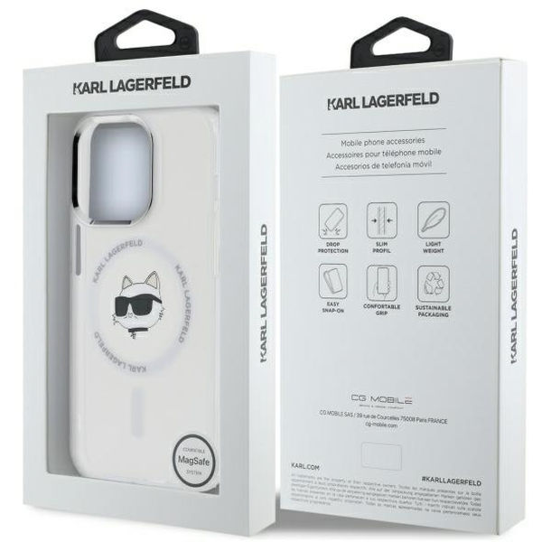 Karl Lagerfeld - IML MagSafe (KLHMP14LHLSCHH) - iPhone 14 Pro - White Metal Choupette`s Head