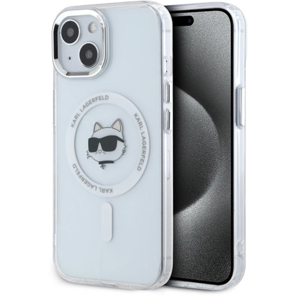 Karl Lagerfeld - IML MagSafe (KLHMP15SHLSCHH) - iPhone 15 - White Metal Choupette`s Head