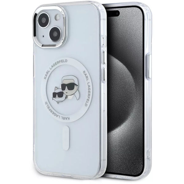 Karl Lagerfeld - IML MagSafe (KLHMP15SHLSKCH) - iPhone 15 - White Metal Karl&Choupette Heads