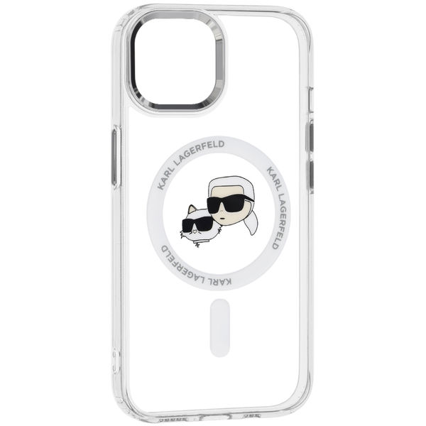 Karl Lagerfeld - IML MagSafe (KLHMP15SHLSKCH) - iPhone 15 - White Metal Karl&Choupette Heads