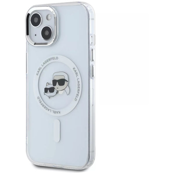 Karl Lagerfeld - IML MagSafe (KLHMP15SHLSKCH) - iPhone 15 - White Metal Karl&Choupette Heads