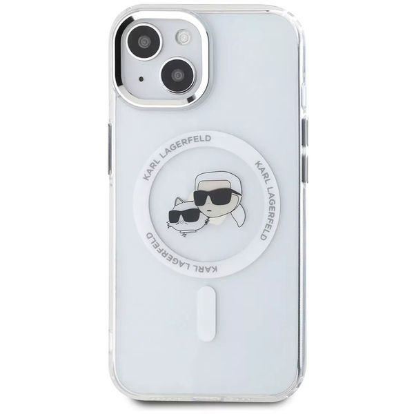 Karl Lagerfeld - IML MagSafe (KLHMP15SHLSKCH) - iPhone 15 - White Metal Karl&Choupette Heads