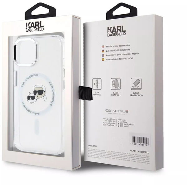 Karl Lagerfeld - IML MagSafe (KLHMP15SHLSKCH) - iPhone 15 - White Metal Karl&Choupette Heads