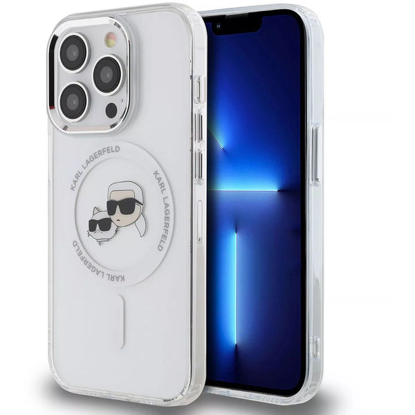 Karl Lagerfeld - IML MagSafe (KLHMP15XHLSKCH) - iPhone 15 Pro Max - White Metal Karl&Choupette Heads