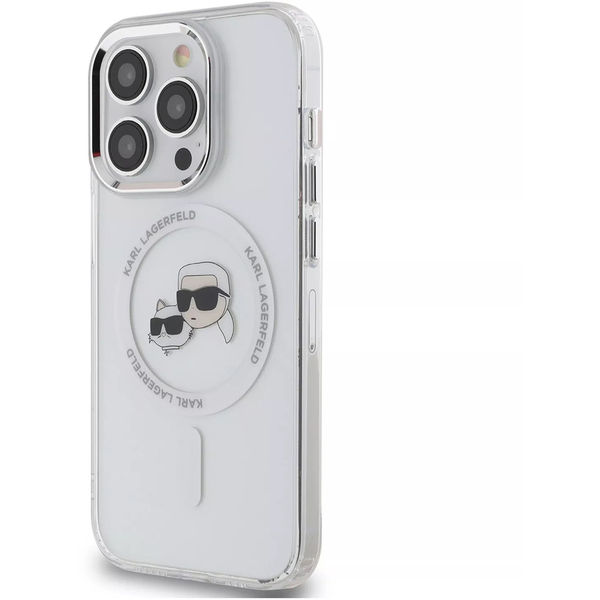 Karl Lagerfeld - IML MagSafe (KLHMP15XHLSKCH) - iPhone 15 Pro Max - White Metal Karl&Choupette Heads